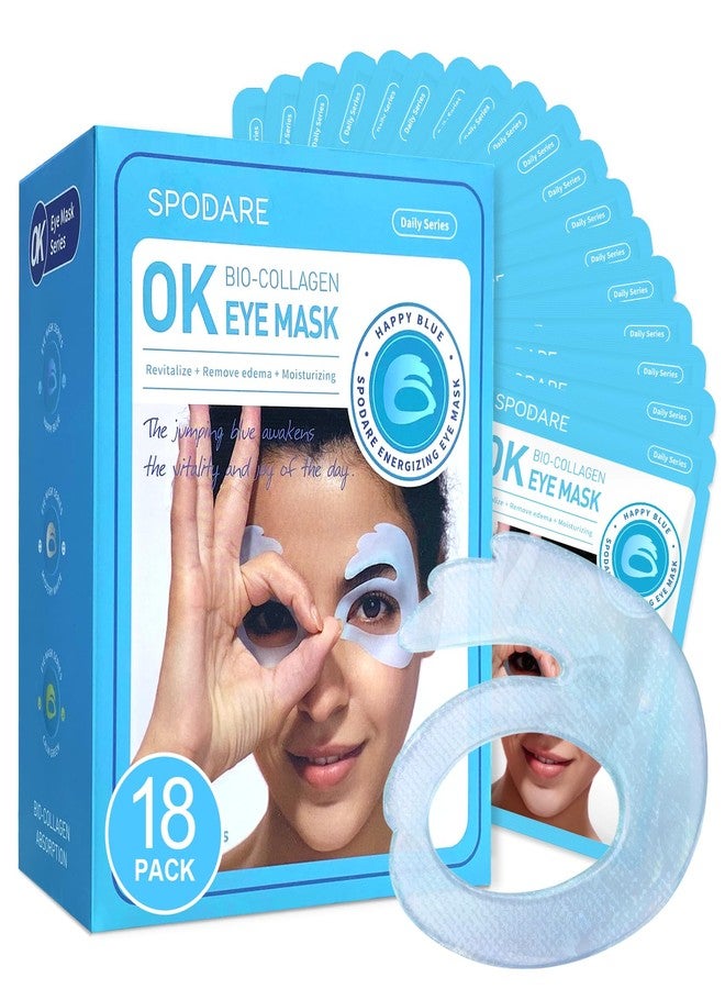 SPODARE OK Shape Eye Masks, 360° Fit Under Eye Patches with Retinol and Collagen, Firming & Hydrating Eye Mask for Wrinkles and Puffy Eyes, Self Care Gifts for Women - 18 Pairs, Happy Blue - Image 1